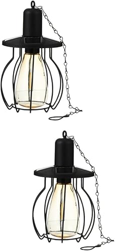 Happyyami 2pcs Solar Wrought Iron Lamp Solar Powered Retro Wrought Light Hanging Tungsten Courtyard Light Solar Energy Power Hanging Light Retro