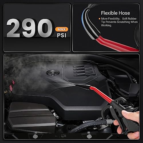 Air Blow Gun 290 Max PSI Air Blower for Compressor, 1/4\" Air Inlet Air Nozzle Blow Gun Air Flow Trigger, Air Blower Gun with Rubber Tip Adapt to Air Compressors for Car Clean Care Detail Dust Removal - Thumbnail 6