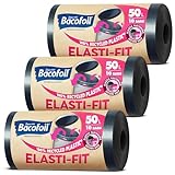 Bacofoil Bolsas de basura Elasti-Fit recicladas de 50 L, 3 rollos (30 bolsas), a prueba de fugas, cierre elástico para un ajuste seguro, hechas de plástico 100% reciclado, eliminación de residuos