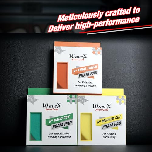 Image of Wavex 5-Inch Medium Cut Foam Pad for Car | Low Profile 20mm Design for Extreme Performance | Medium-Density Foam for Balanced Correction | Compatible with DA & Rotary Polisher | Washable & Reusable
