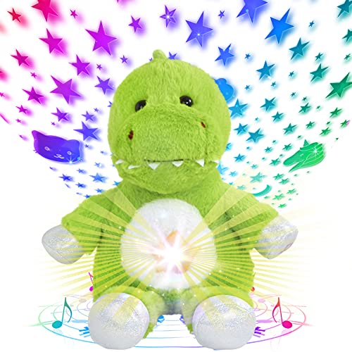 Glow Guards 10'' Musical Projector Plush Green Dinosaur Soft Plush Toys T-Rex Sleeptime Lites Stuffed Animal Night Lights Birthday for Toddler Kids