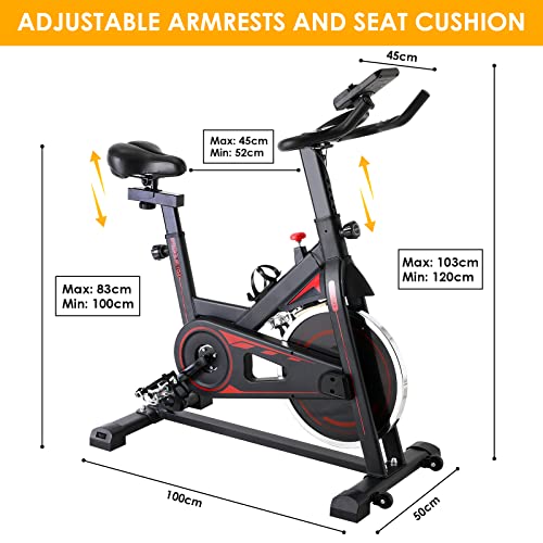 Heimtrainer Fahrrad, bis 150kg Gewicht, 10kg Schwungrad, mit Pulsmesser, LCD Display, Ipad Halter, Sitz & Stufenloser… – Bild 5