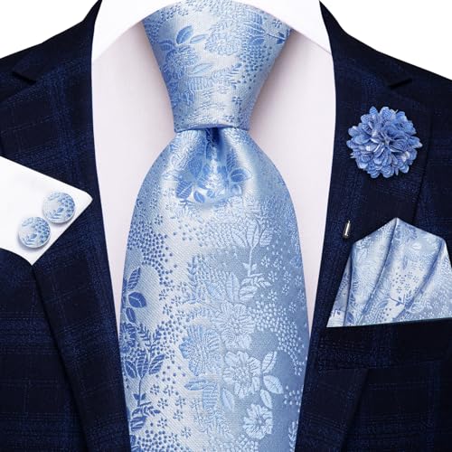 Image of Hi-Tie Men's Silk Ties Formal Woven Classic Necktie Pocket Square Cufflinks Lapel Pin Set Wedding Business