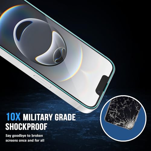 Image of ArmourPro Military-Grade Borderless Tempered Glass for iPhone 16e, iPhone 14, 13 and 17E (6.1 Inches) with Installation Kit | Anti Dust Mesh Filter, Shatterproof, Full Screen Coverage