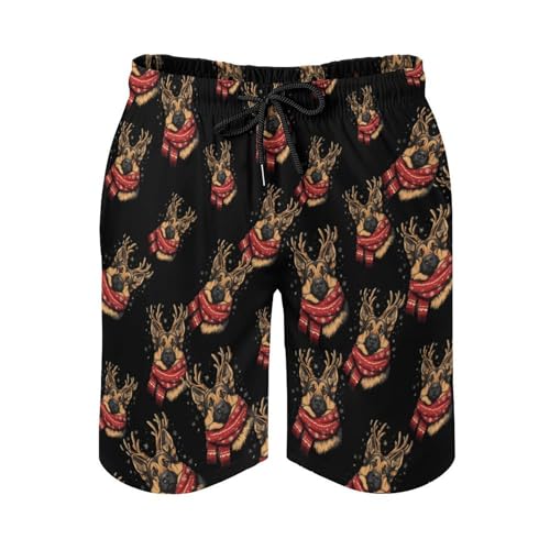 German Shepherd Deer Horns Dog Mens Swim Trunks Quick Dry Beach Swimming Shorts with Mesh Lining and Pockets3