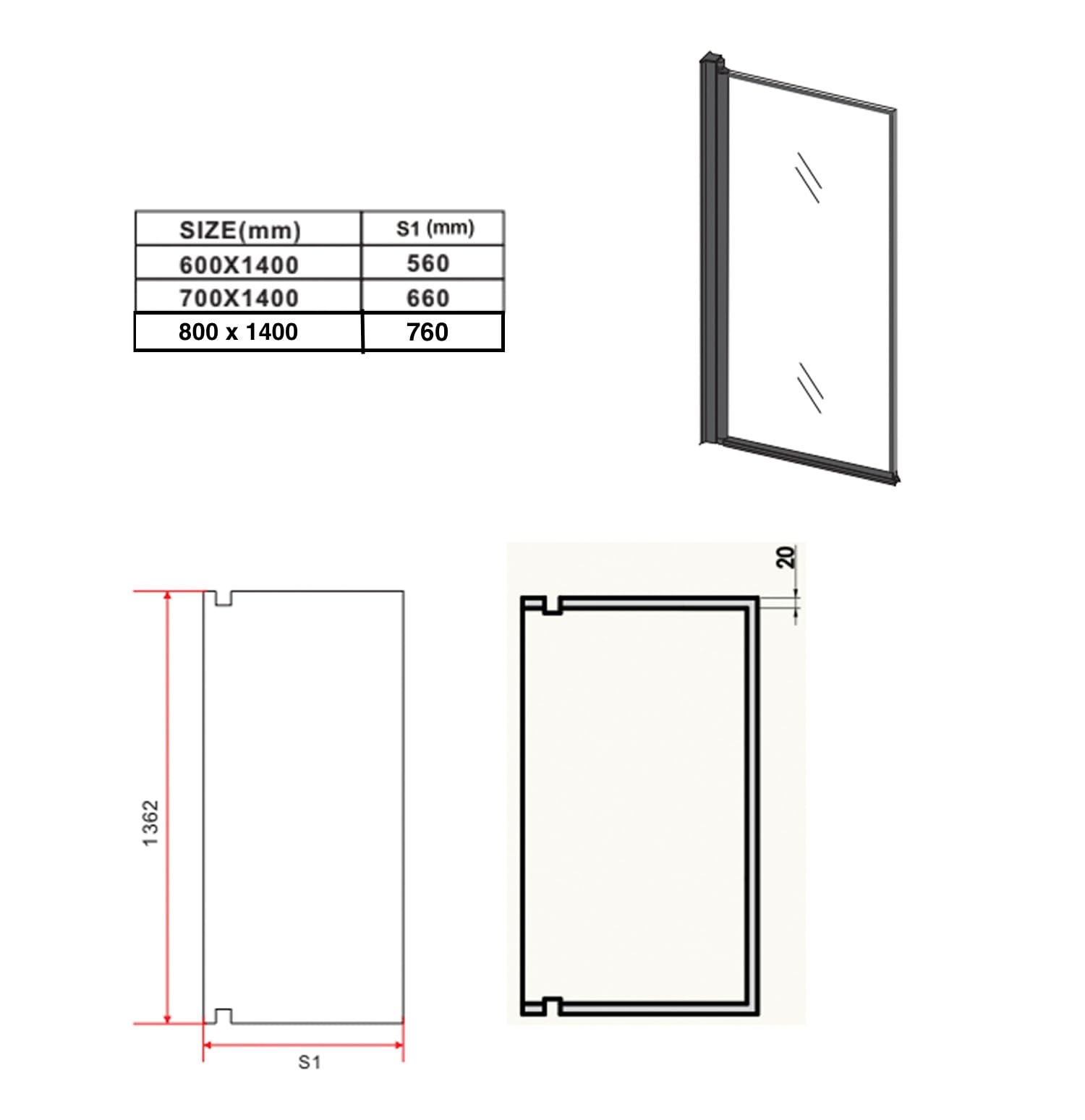 Pannello doccia girevole per vasca da bagno Medal, 60 x 140 cm, colore nero, con vetro di sicurezza monolocale da 5 mm, rivestimento nano