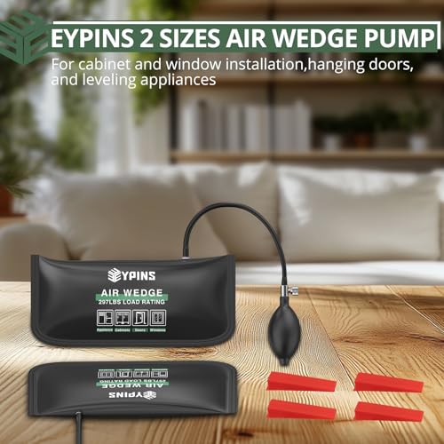 EYPINS Montagekissen Set, 2 Stück Luftkissenheber Spreizkissen bis 200KG mit 4 Kunststoffkeil, Air Wedge Pump Wedge Montage Montagehilfe für Tür Fenster Installation, Auto-Reparatur | Großes Rechteck