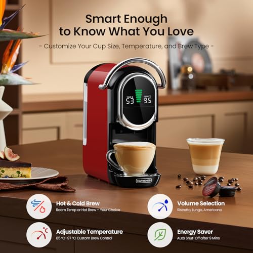 Image of Magician1 Mini 5in1 Pod Coffee Machines for Nespresso OL, Dolce Gusto, Lavazza A Modo Mio Capsule, ESE 44 Pads and Espresso Ground Coffee, 20 bars, 1450W, LED Display, Hot+Cold Mode for Home & Office