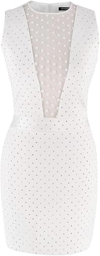 Balmain Vestido Corto sin Mangas Blanco Tachuelas de Segunda Mano