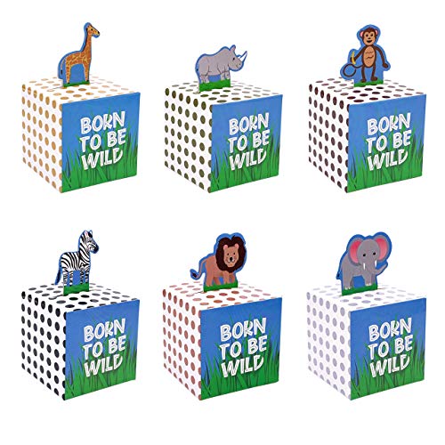 Adorox Small 24 Pcs Born to Be Wild Adorable Jungle Safari Zoo Theme Baby Shower Favor Candy Treat Box Cute Birthday Decoration (Assorted)