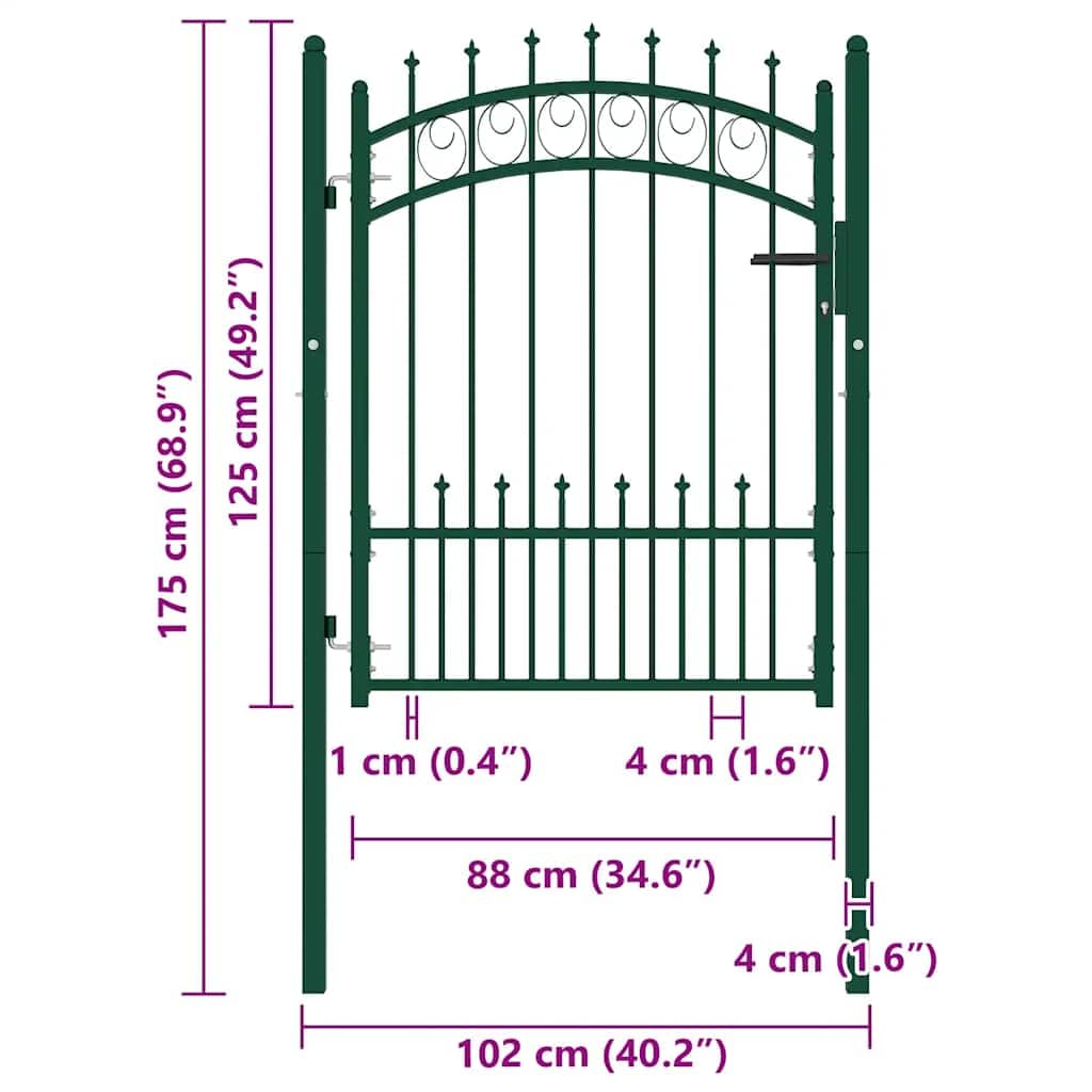 vidaXL Zauntor mit Spitzen Gartentor Hoftor Gartentür Gartenpforte Hoftür Zauntür Gartenzaun Tor Tür Pforte Metalltor Stahl 100x125cm Grün