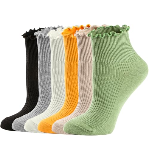Image of Mcool Mary Womens Ruffle Socks, Cute Ankle Winter Warm Knit Cotton Frilly Sock 6 Pack
