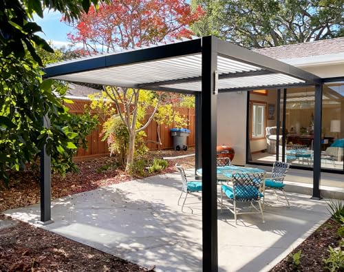 PURPLE LEAF Louvered Pergola 10' x 12' Outdoor Aluminum Pergola with White Adjustable Rainproof Roof Grey Frame Hardtop Gazebo for Patio Deck Garden