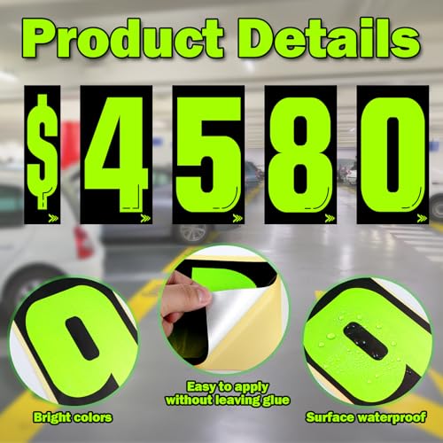 Image of Engrowtic 44 Pcs 7 1 /2 Vinyl Number Decals Large Chartreuse Windshield Pricing Stickers Car Dealership Supplies 0-9 Car Lot Pricing Numbers for Auto Vehicle Window