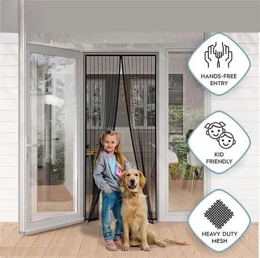 Image of Polyester Magnetic Mosquito Net /Curtain for Door, for All Door Types & Sizes, Auto-Closing Insect Screen to Keep Mosquito Out, 200 x 100 cm, Black