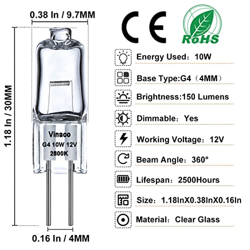 G4 Bulb, 10 Pack G4 Halogen Bulb 12V 10W, High Output G4 12V 10W Bulb 2800K Warm White, Halogen G4 Dimmable, G4 Bi-Pin Base For Accent Lights, Under Cabinet Puck Light, Chandeliers, Track Lighting #TOP19