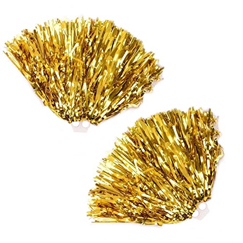 DEANKEJI 2 Pièces Cheerleading Pompons, Or Couleur Pompons Sport Foil, Boules de Fleurs de Pom Pom Girl avec Boucle Anneau, Peut Etre Utilisé pour la Danse, Les Pom-Pom Girls, Les Fêtes Sportives