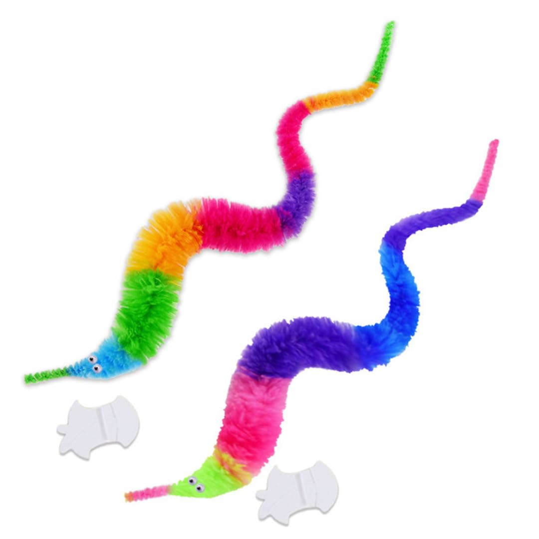10 Pcs Rainbow Color Magic Fuzzy Worms with Wiggle Eye, Trick Toy, Pet Toy with Invisible String for Pets,Cats,Puppy,Kids,Party Favors,Festival