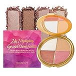 All-in-one Make Up Set Full Size - Highlighter Makeup Highlighting & Bronzer Eyeshadow and Pink Blush - 4-In-1 Makeup Palette for Women Gift Travel-Friendly