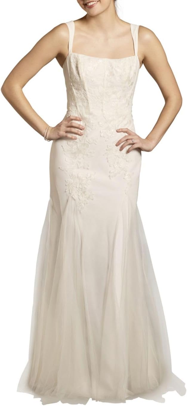 David's Bridal Tulle Lace Applique Corset Mermaid Wedding Dress