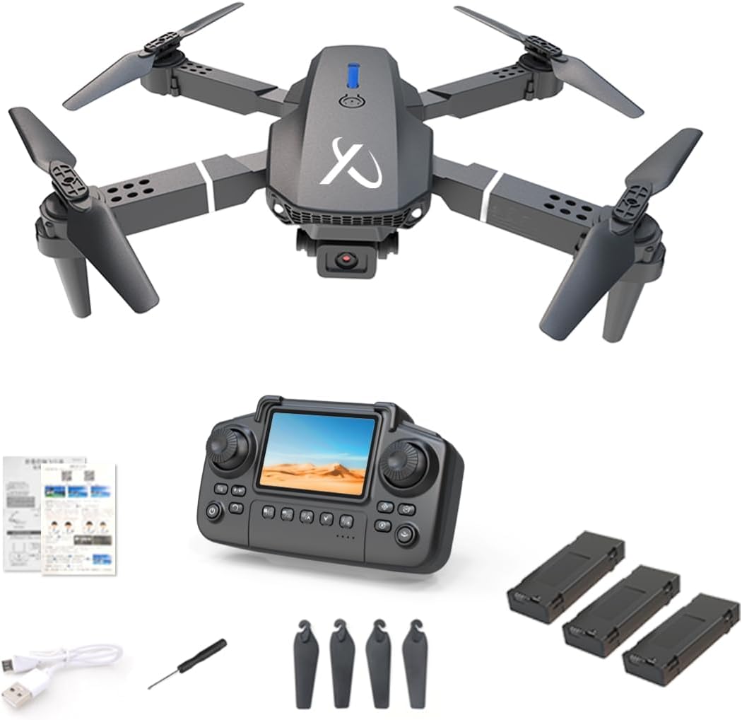 Falcon X 4K Camera Drone with Remote Controller Built-in Screen, WiFi FPV, Foldable Quadcopter with 3 Batteries & Carrying Case – Beginner-Friendly Drone for Adults