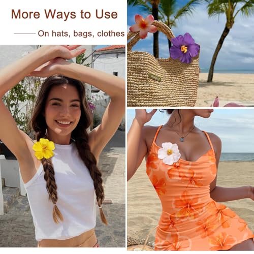 3 Piezas Pinzas para el Cabello con Flores Hawaianas para Mujer, Clips Boho de Flor Plumeria Hibiscus para Vacaciones y Fiestas en la Playa (blanco, amarillo, rojo) miniatura 6