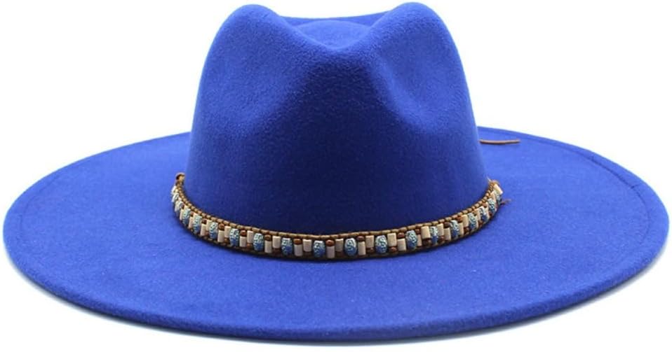 Western Felt Cowboy Hat, White, Turquoise Beaded Band, Wide Brim