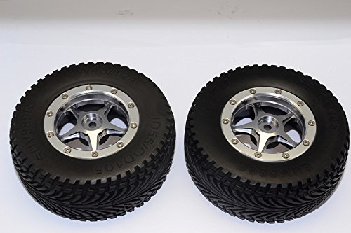 GPM For HPI Bullet Nitro 3.0 Upgrade Parts Rubber Rear Tires With Nylon Rims Frame & Aluminum 5 Star Beadlock Rims & 12X9mm Drive Adapters - 1Pr Set Gray Silver