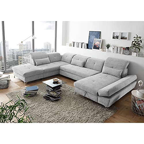 Wohnlandschaft Stella Trading Melfi U-Form mit Stoffbezug in Silber