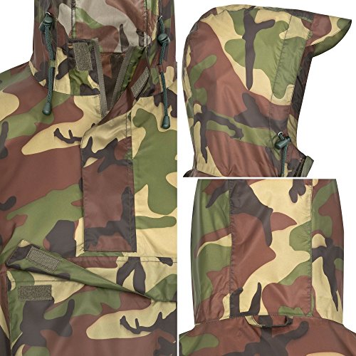 AWHA Regenponcho Damen und Herren wasserdicht und extra lang zum Wandern, Reiten, Fahrrad fahren - Outdoor Regenschutz wiederverwendbar mit Tasche, camouflage, L/XL