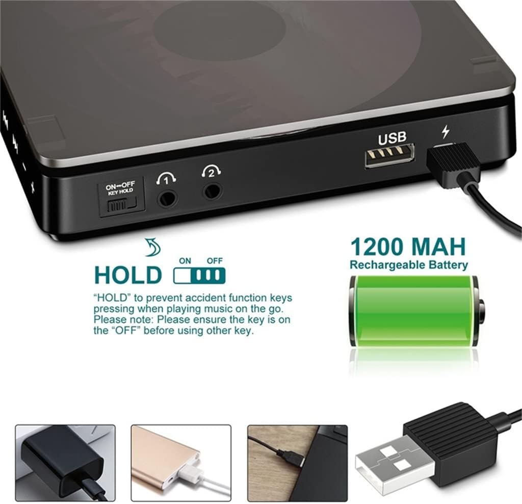 Record Player Portable CD Player Double Headphone Version Contact Button Reproductor CD Walkman Rechargeable Shockproof LCD Display Player