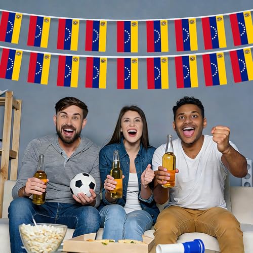 Image of AhfuLife 30 Pcs Venezuela String Flags for Independence Day Decorations, Small Venezuelan Flag Bunting Banner - Double Sided for National Day Festival Party Decorations (5.5x8.3 Inch-33 Ft)