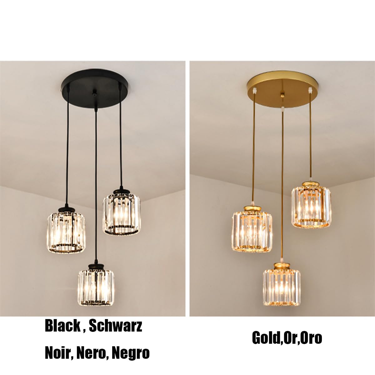 Lámpara colgante de cristal de 3 luces, base dorada y lámpara de techo de cristal, accesorio de iluminación colgante para cocina, isla, comedor, dormitorio (Oro)