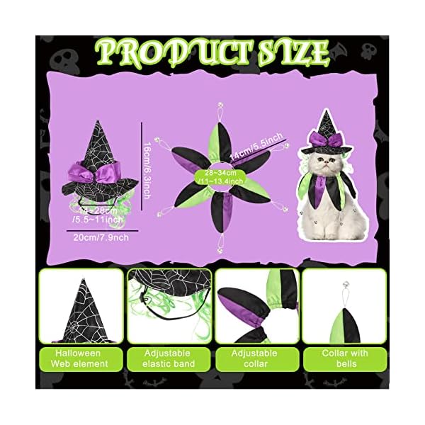 4 pcs halloween cat witch costumes witch cat hats and collars with bells funny wizard costumes cat halloween apparel accessories for small dogs and cats halloween party cosplay decorations supplies - image 4