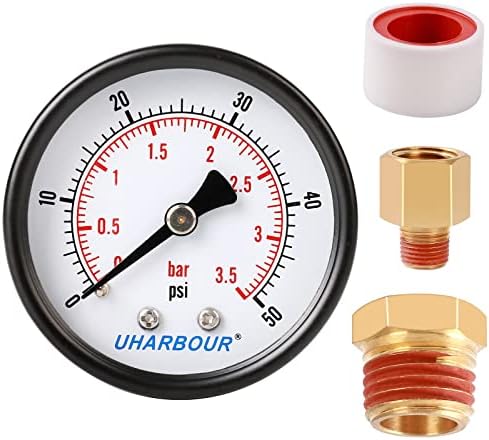 Uharbour Reliable Dual Scale Mechanical Pressure Gauge for Gas and Water (100psi/7bar) with 1/4" NPT Bottom Mount