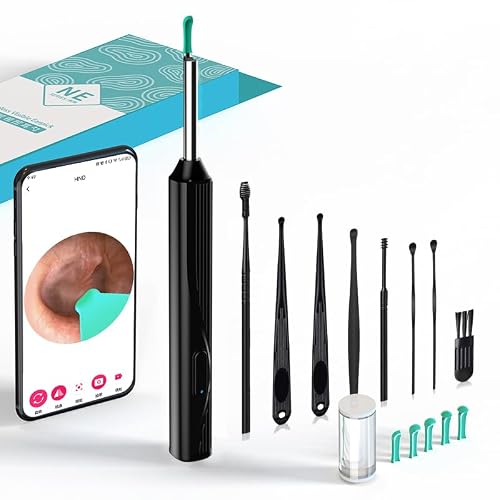 Ear Wax Removal, Ear Cleaner with Camera and Lamp, 1080P Visual Otoscope, Ear Cleaner with 7 Ear Picks and 5 Replacement, Ear Cleaner with iPhone, iPad, Android(Black)