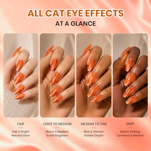 Image of Beetles Orange Cat Eye Gel Nail Polish - 15ML Orange Soda Summer Cat Eye Glitter Magnetic Gel Polish Shimmer Effect Soak Off UV French Nail Art Design Salon DIY Manicure Gifts for Women