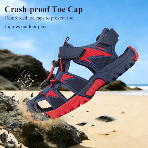 Image of JMFCHI Boys Girls Sports Sandals Summer Kids Closed Toe Outdoor Sandals Athletic Water Shoes Sandals Child Pool Beach Sandals Quick Drying Slip Resistant | Little /Big Kid,Comfortable lightweight,Non-slip soft sole,Hook-and-loop closure,Easy wear,Anti-collision toe,Daily casual