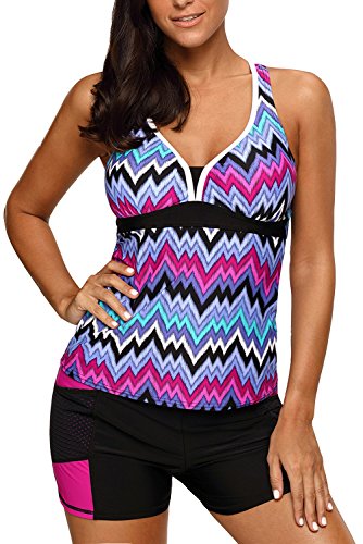 momolove Womens Two Piece V-Neck Tankini Swimsuit with Boardshort Plus Size Purple XL