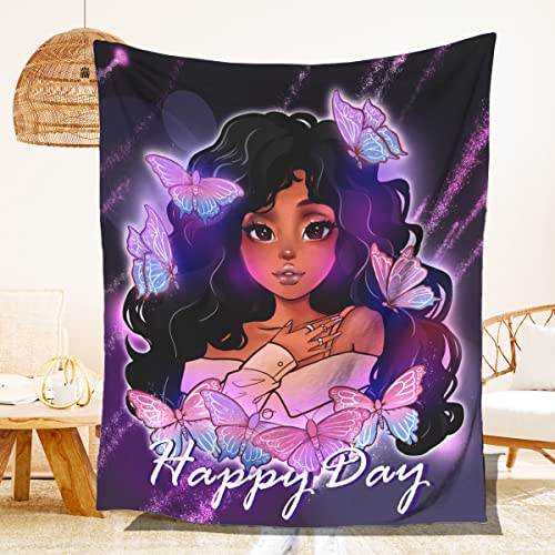 Sunnycitron American Black Girl Throw Blanket Purple Butterfly Flannel Blanket Kids Blanket Plush Blanket-60 X80Inch Bed Blanket Cozy Smooth Soft For Sofa Chair Bed Office（150*200Cm） #TOP16