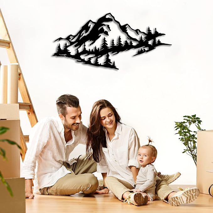 METALPLEX Mountain Range View – Metal Wall Art for Living Room, Bedroom & Office – Handcrafted Aluminum Composite – Easy to Hang Indoor or Outdoor – Black, W 47" x H 22" (Large) - Image 2