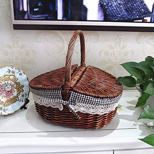 Alivier Cestas de compras de mimbre Cestas de picnic de mimbre vintage Cestas de almacenamiento con asas y forros para picnics, fiestas y barbacoas, 38 * 38 * 20 cm