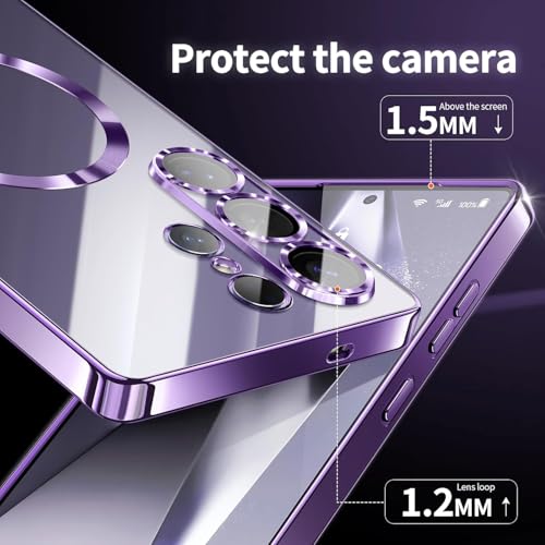 Image of VONZEE Clear Logo Electroplating Transparent Case for Samsung Galaxy S26 Ultra 5G, Magnetic Plating [Support for MagSafe Charger] Electroplate TPU Cover- Deep Purple