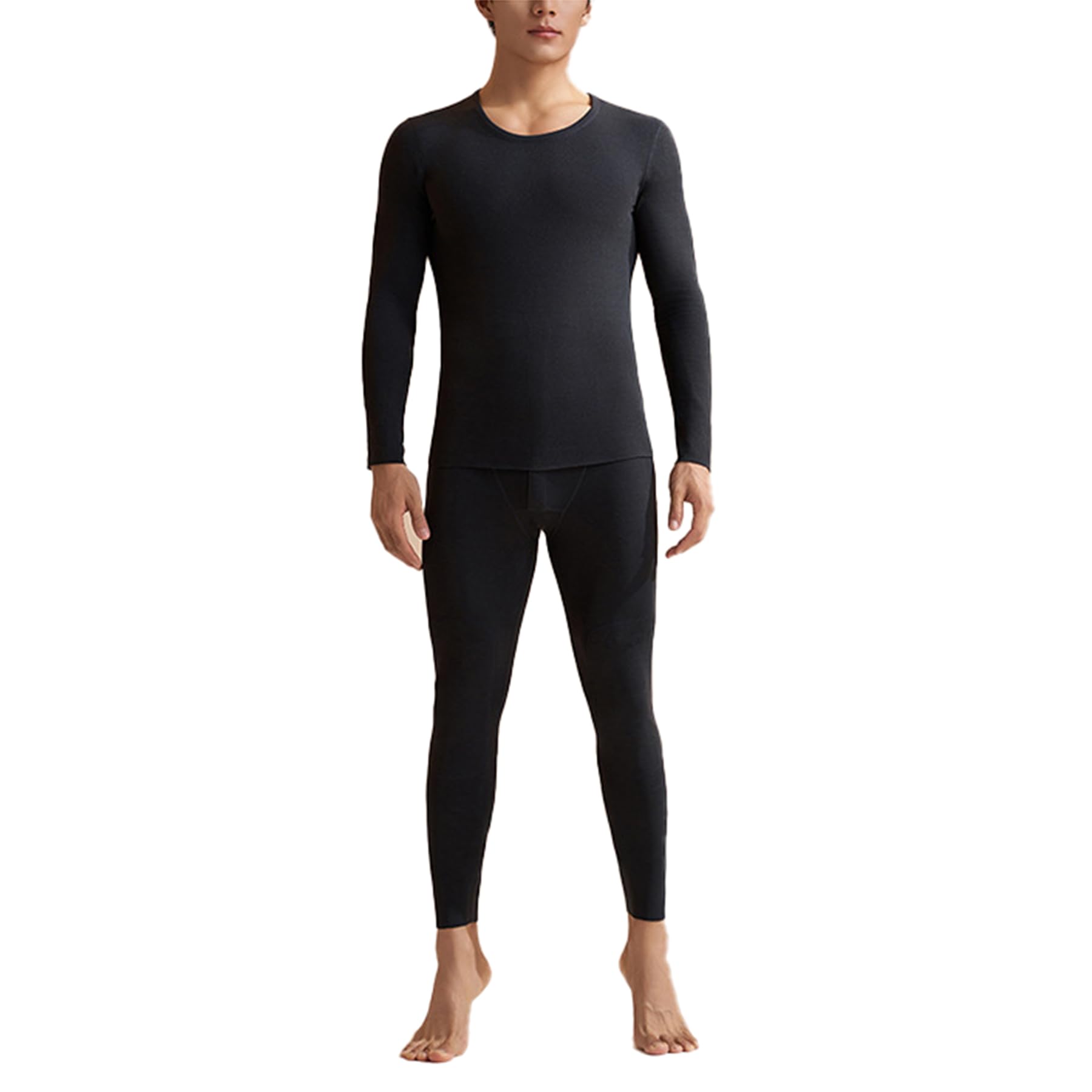 Herren 2-teiliges Thermoanzug Herbst und Winter Nicht abfärbend Verdickt Nahtlose Thermounterwäsche Set,Schwarz,L