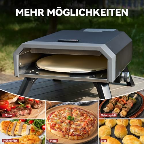 Royal Gourmet Pizzaofen Kompakt Gas-Pizzagrill inkl. Pizzastein 4 kW Gasofen mit Gasschlauch & Regler Backofen mit Klappbeinen für Outdoor Camping