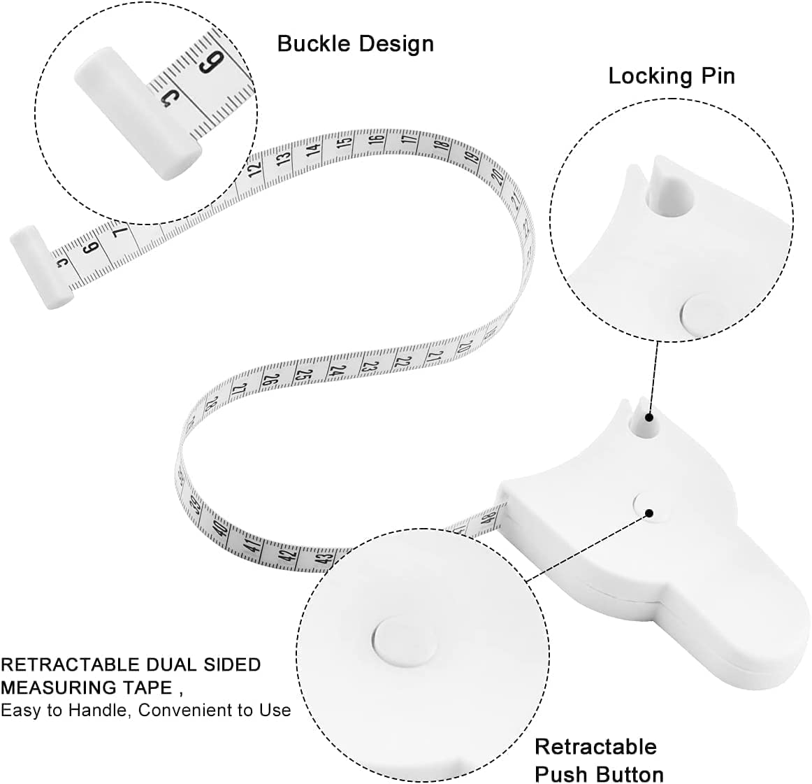 Body Measuring Tape with Lock Pin and Retractable Push Button 150 CM Measurement Tape Measure for Body for Fat Measurement and Weight Loss Sewing Tape Tailor Tape 1