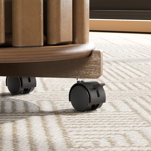 Welfuturer Stapelbare Bambus Hocker mit Rollen,4-in-1 Set Stapelhocker, Beistelltisch & Sitzhocker,46 cm Höhe Esszimmerstühle,ohne Montage für Küche Wohnzimmer Schlafzimmer,Walnuss