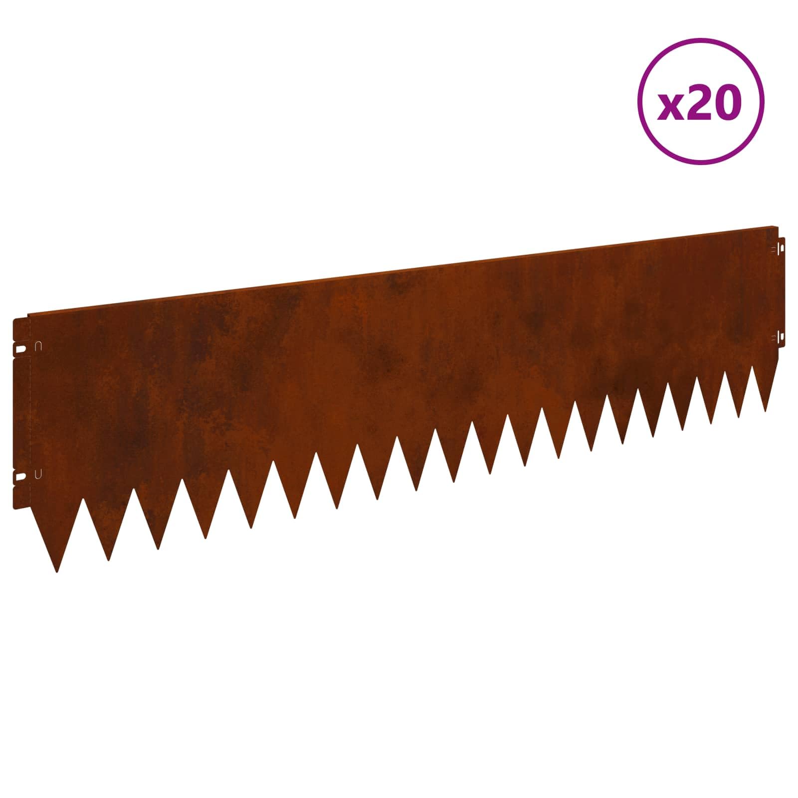 Obramowanie trawnika, 20 sztuk, 103 x 25 cm, stalowe, odporne na warunki atmosferyczne, trwałe, elastyczne, obramowanie rabatek, system wtykowy, wytrzymałe i plastyczne, do prywatnych i