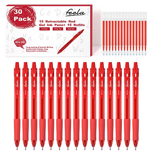 feela Set 30 Bolígrafos Retráctiles Gel Tinta Roja