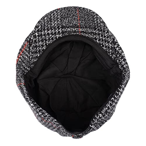 Image of The Tie Hub Baker's Boy Flat Cap, Premium Wool Warmth, Vintage Newsboy Style, Structured Rounded Crown, Grey & Black, 55-60 cm